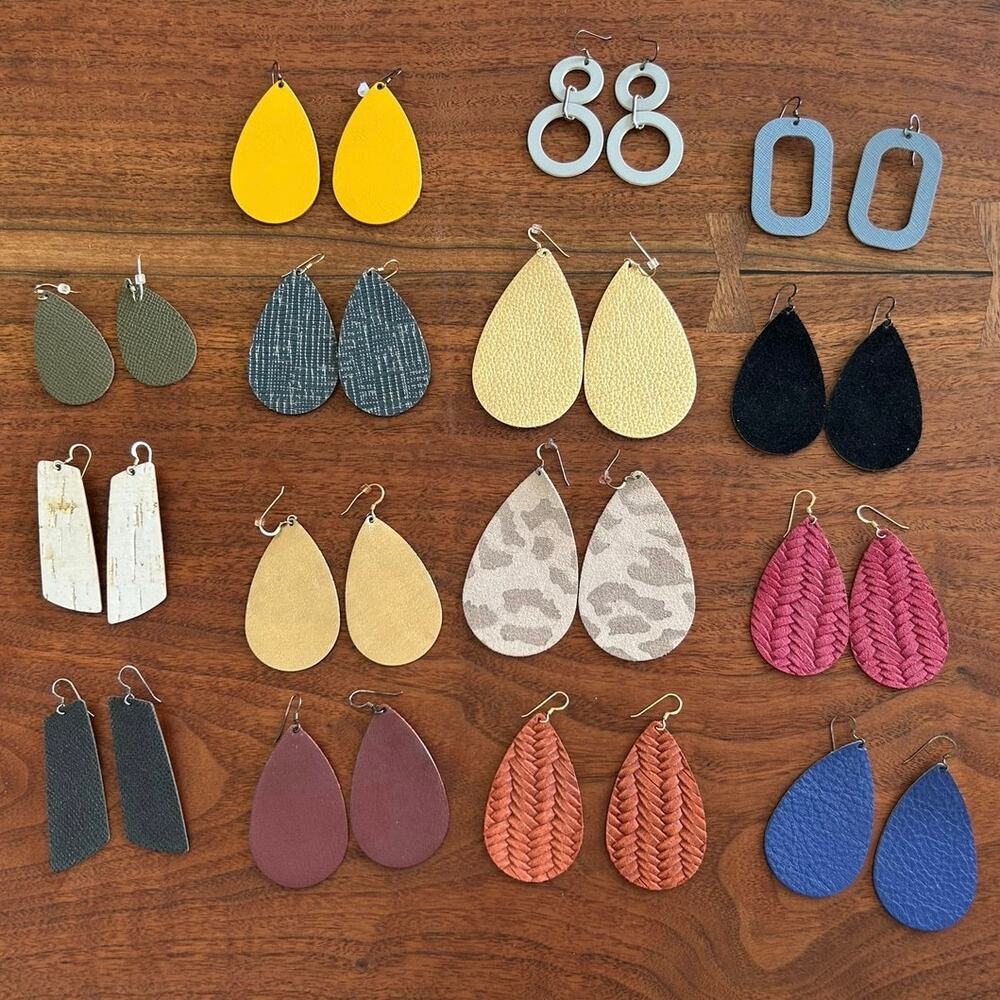 Nickel and Suede Earring Lot 15 Pairs Lightweight Statement Earrings Edgy Boho